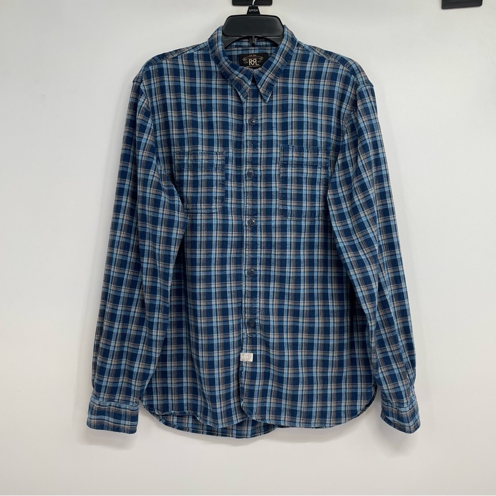 Ralph Lauren Double RL (RRL) Button Down Shirt Men’s L Blue Plaid